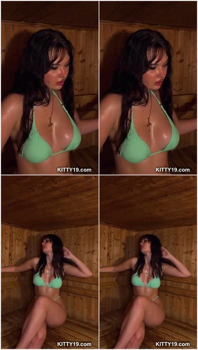 Ana Whiterose onlyfans sexy model with big boobs. Posing in green bikini and boucing tits for you in sauna!