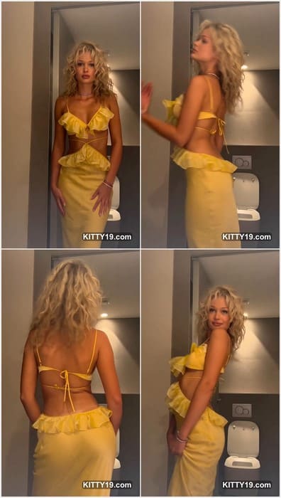 Carolina Marie nude sexy girl in yellow tight dress. Beauty and hot girl with perfect body and tits! WOW!
