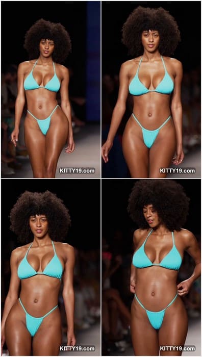 Briana Smith naked black model with perfect tits walking in blue bikini and showing her incredible body! Download it now.