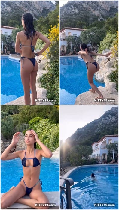 Elisha Herbert nude brunette girl with hot young body and tits in black sexy bikini. Posing on the pool for fans! Check her.
