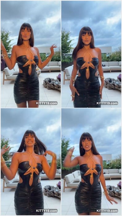 Maya Jama teen with huge natural boobs without bra posing in sexy tight black dress! Download it leak now and enjoy.