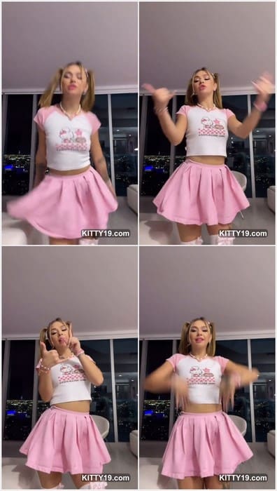 Mia Kay pornstar and young onlyfans model. Posing and dancing in hot skirt with pretty face and small naked tits!