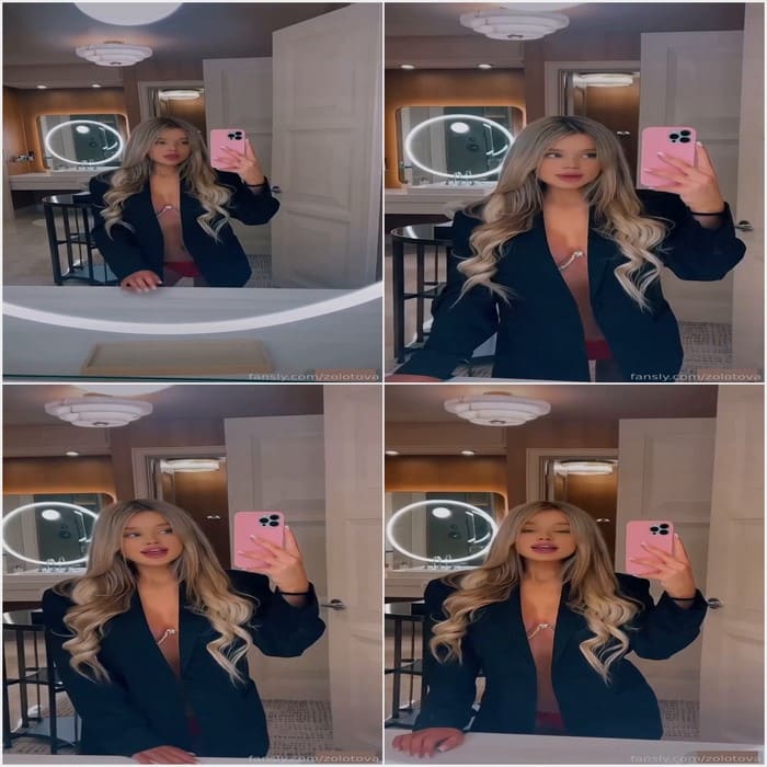 Zolotova Veronica nude tits without bra. Posing in bathroom before hard sex with cumshot on her tits and lips!