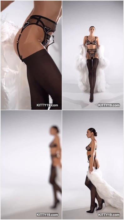 Milena Yavorskay nude stuns in bold black lingerie, exuding elegance and confidence on the runway.