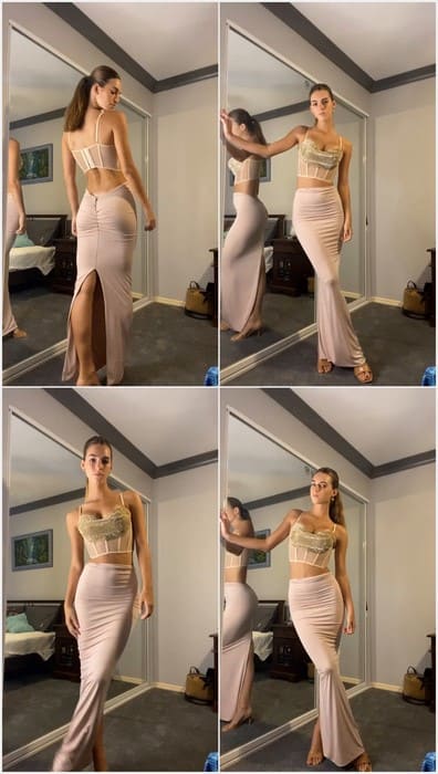 Emily Feld topless sexy girl posing in hot tight dress and waiting her boy for dinner. After dinner, i think her pussy will be fuck.