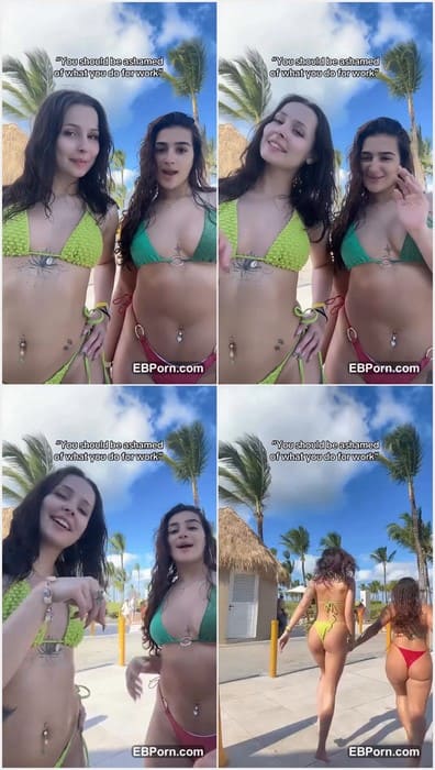 Julianaxxcam onlyfans model in sexy bikini showing her tits and tits her lesbian girlfriend. Two beauty babes on leak.