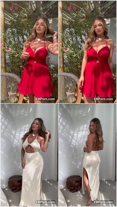 Olivia June topless girl posing in sexy dress without her bra and showing perfect tits and her nipples for fans. Download now!