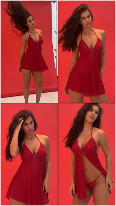 Thalita Livi ass and sexy tits in red lingerie. Beauty and hot model posing and show her amazing ass! Download it now buddy.