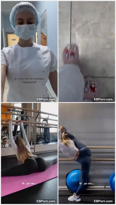 Viktoria Berest instagram model with amazing legs and pussy in tight pants. She take off her panties before gym and her pussy wet now.