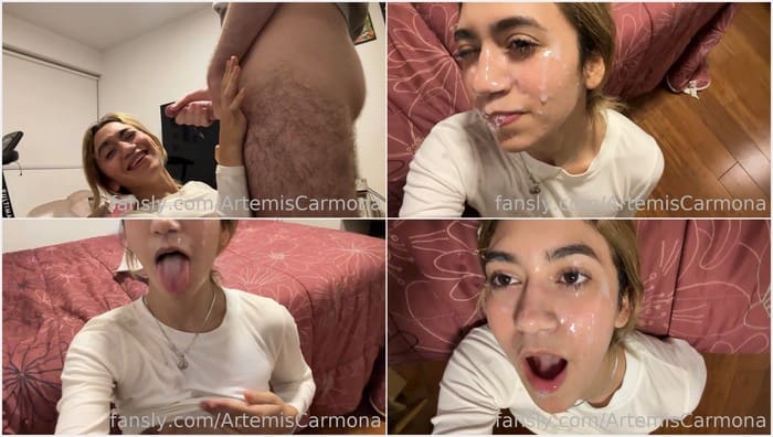 Artemis Carmona anal sex lover girl get sperm in her mouth and face. Beauty latina slut need riding on your dick after cum shot!
